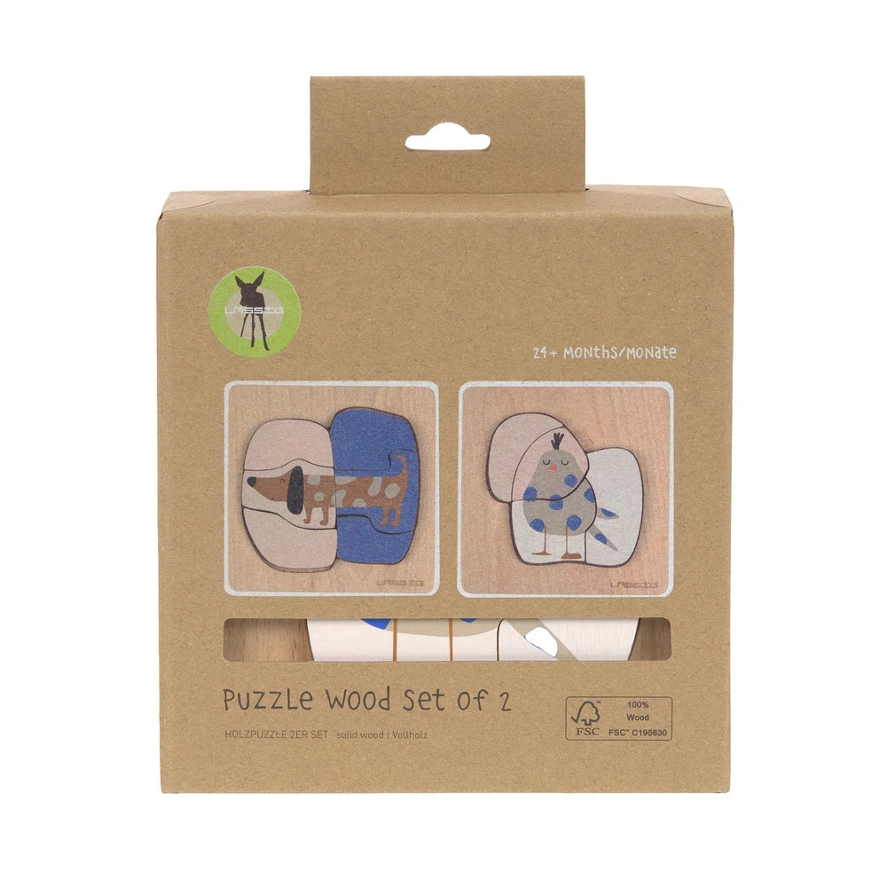 Set de puzzle en bois Lässig, 2 pièces - Chien Oiseau