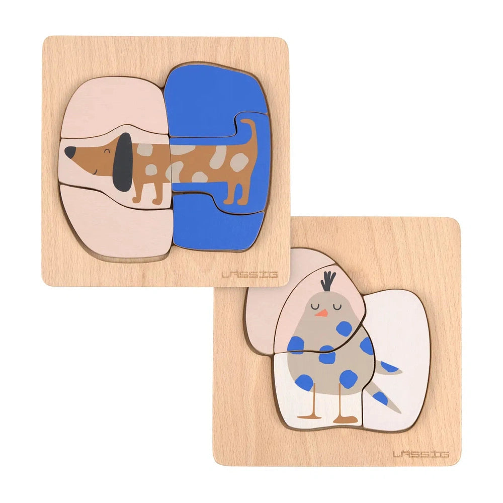 Lässig puzzle en bois, lot de 2 pièces - chien et oiseau