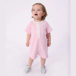 Combinaison courte en coton uni pour bébé - Rose