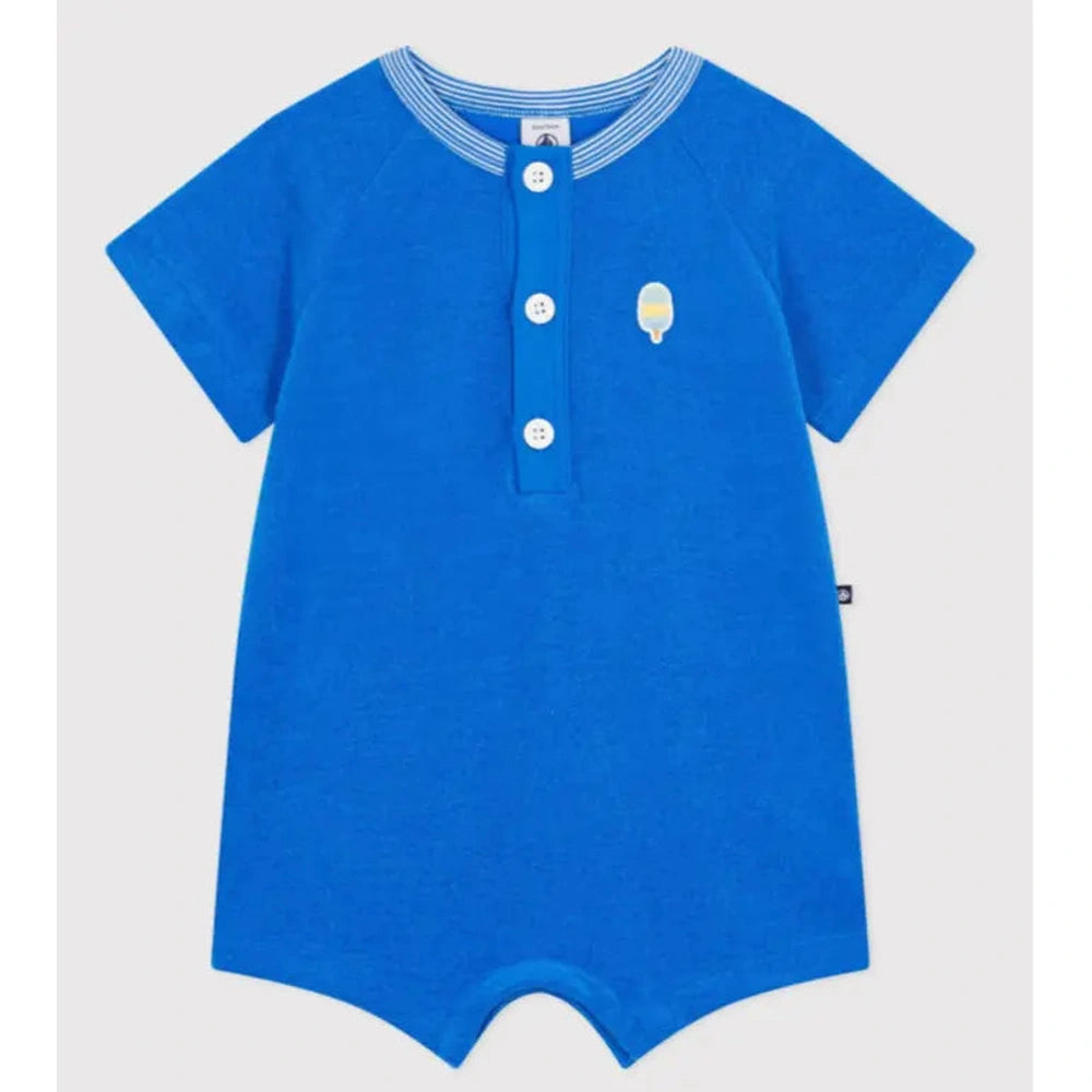 Petit Bateau Barboteuse courte en coton uni pour bébé - Bleu