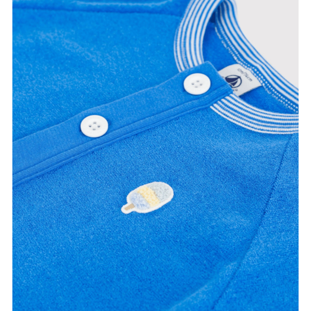 Combinaison courte en coton uni pour bébé Petit Bateau - Bleu