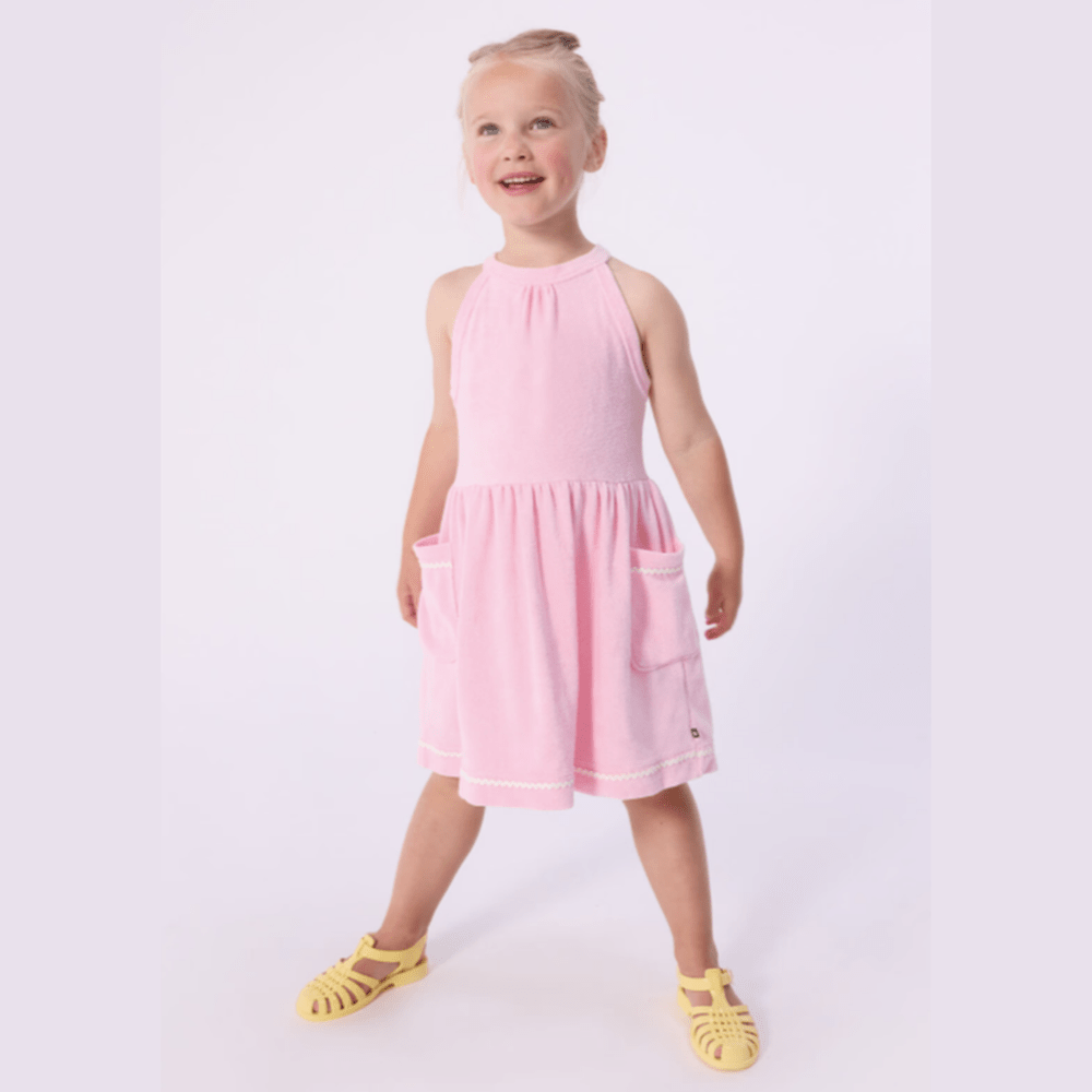 Robe sans manches en coton uni pour enfants - Rose