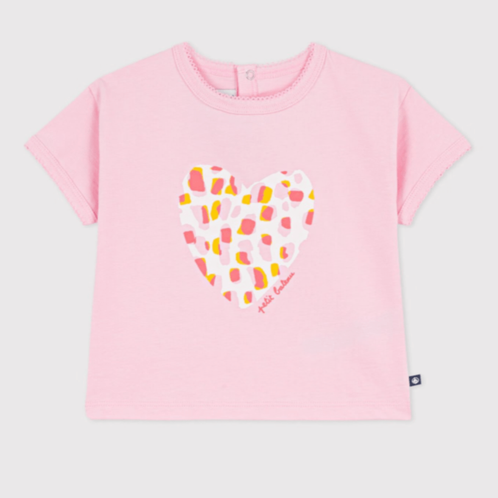 Petit Bateau T-shirt en coton à manches courtes avec petit motif fleuri pour bébé - Rose