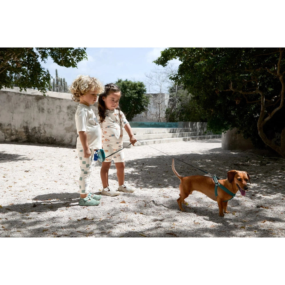 Lässig Maillot de bain enfant à manches courtes avec protection UV - Beige à imprimé chiens