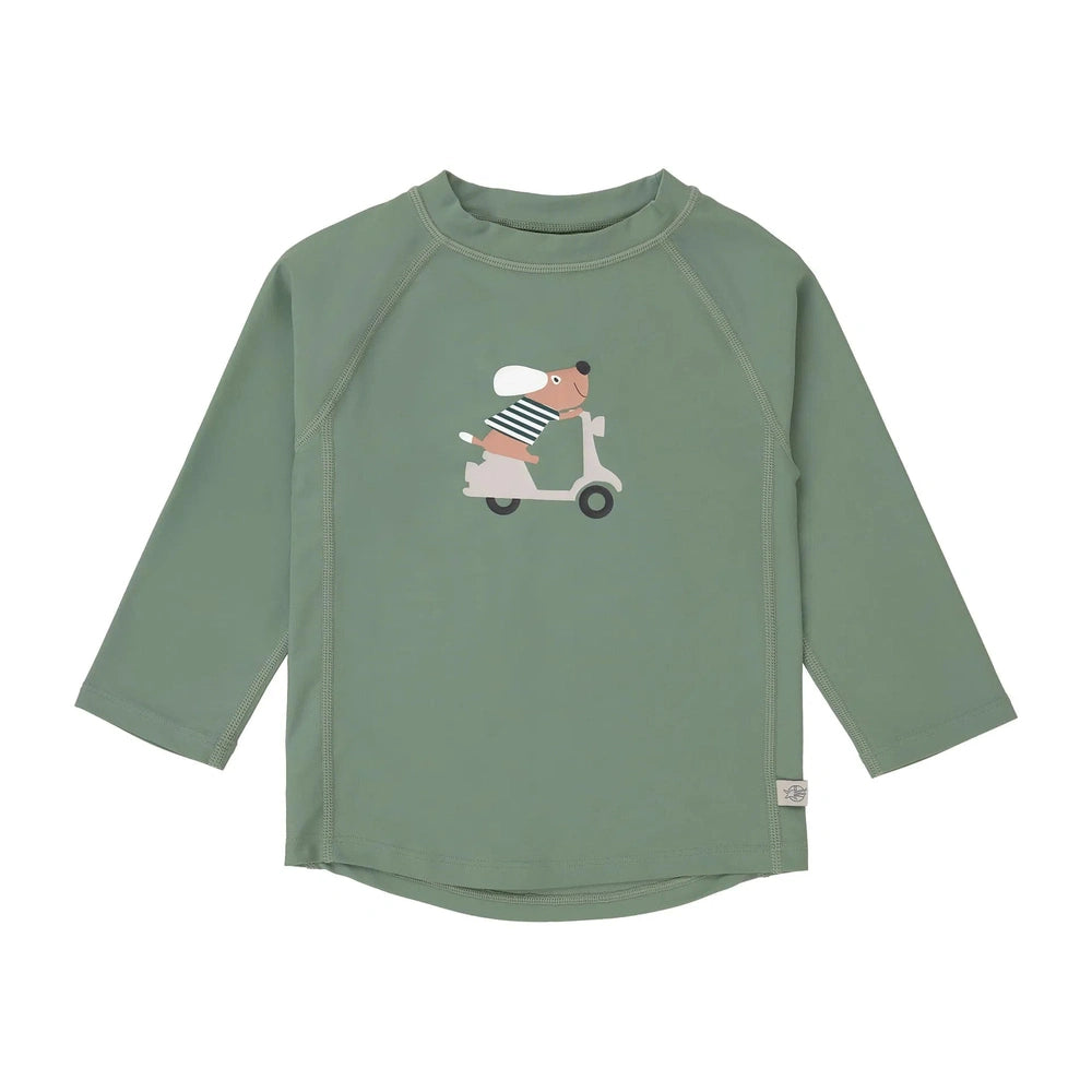 Lässig T-shirt anti-UV pour enfants à manches longues - vert avec chien