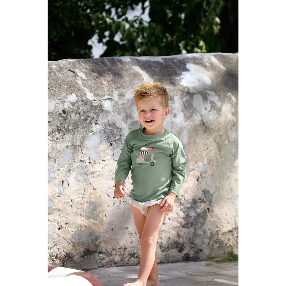T-shirt anti-UV pour enfants à manches longues - vert avec chien