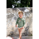 T-shirt anti-UV pour enfants à manches longues - vert avec chien