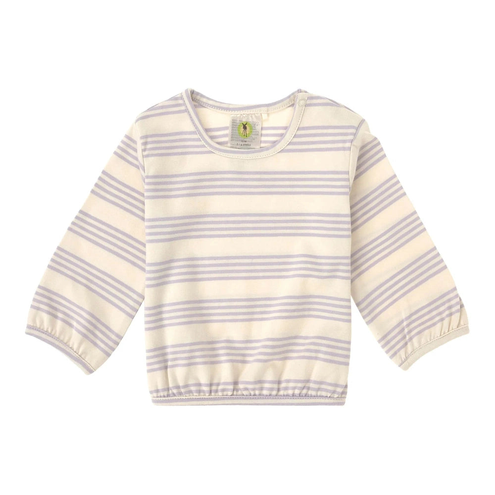 T-shirt bébé à manches longues - coton biologique à rayures violettes