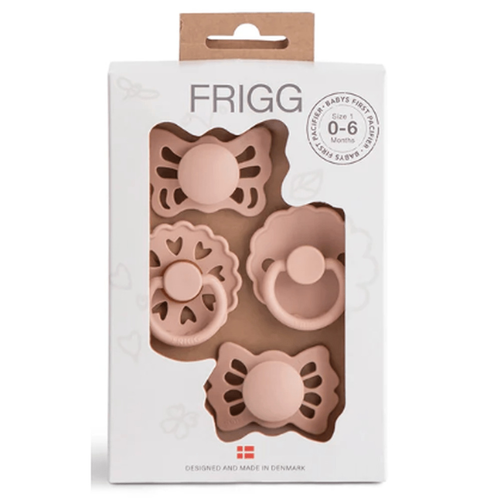 Lot de 4 premières sucettes Frigg Baby Floral Heart 0-6 mois - Blush