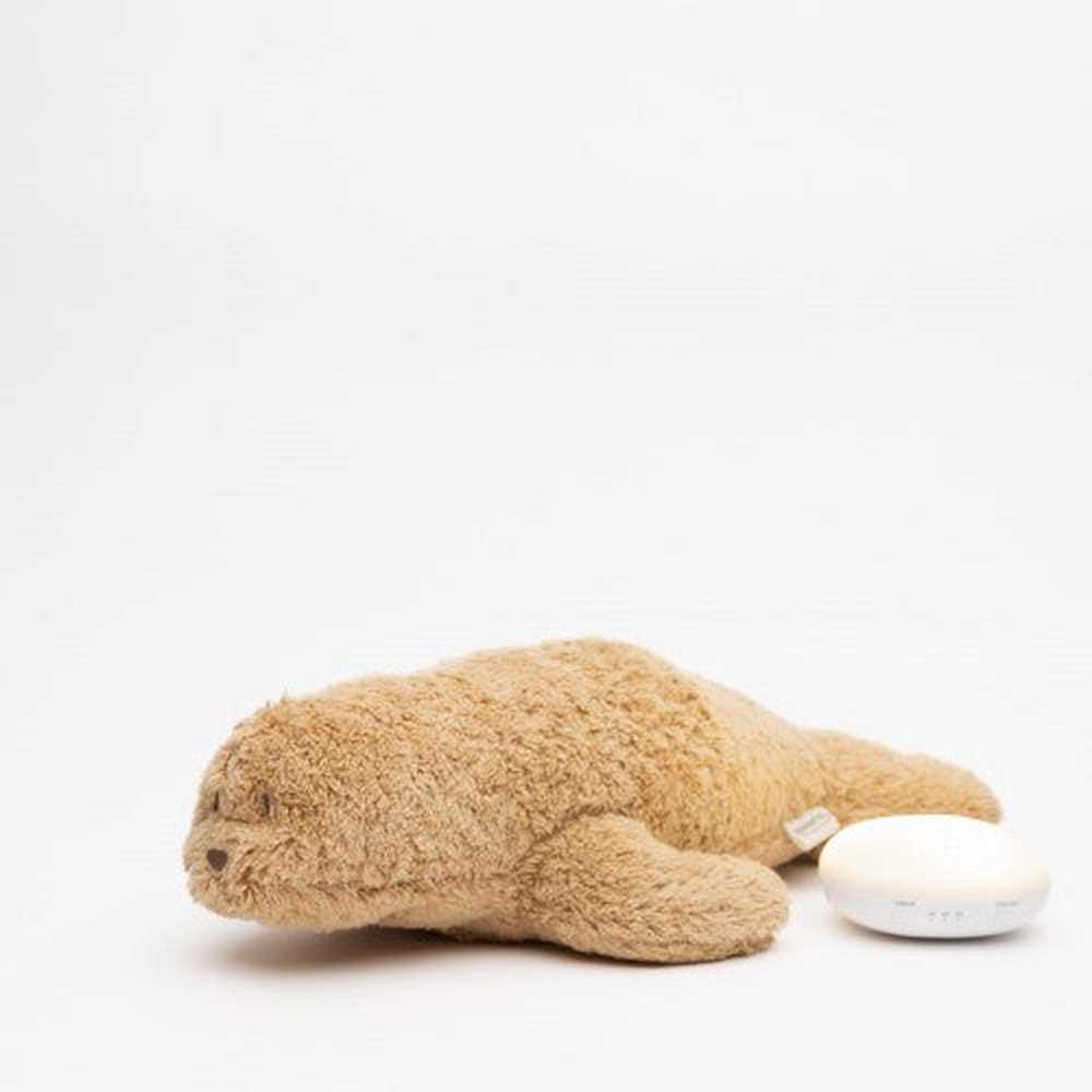 Moonie Knuffel - The Humming Seal Organic 2.0 - Cappuccino Naturel | Phoque à bruit blanc avec veilleuse