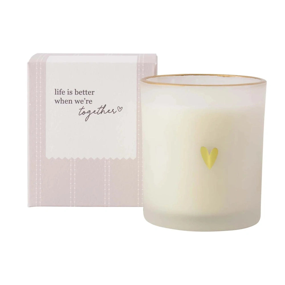 Bougie parfumée en verre dans une boîte Life Is Better - blanc doré