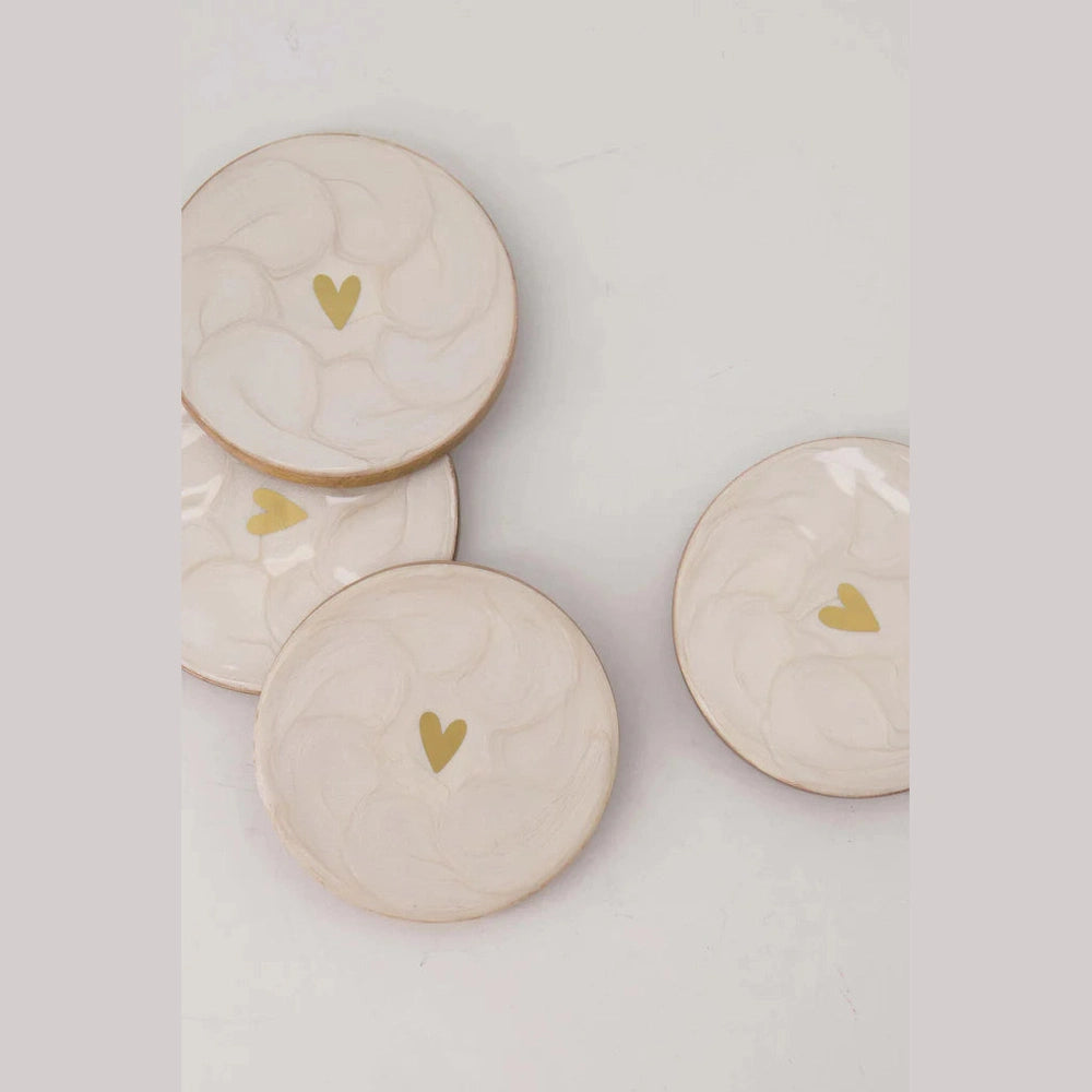 Zusss Dessous de verre cœur nacré - blanc/or, lot de 4