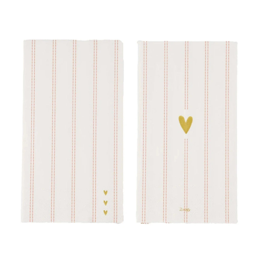 Zusss Serviettes rectangulaires à rayures et cœurs - Blanc/Rose