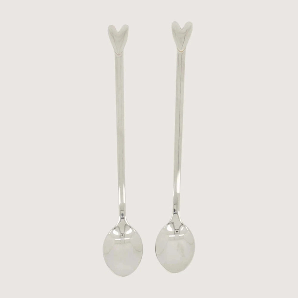 Set de 2 longues cuillères cœur - argent