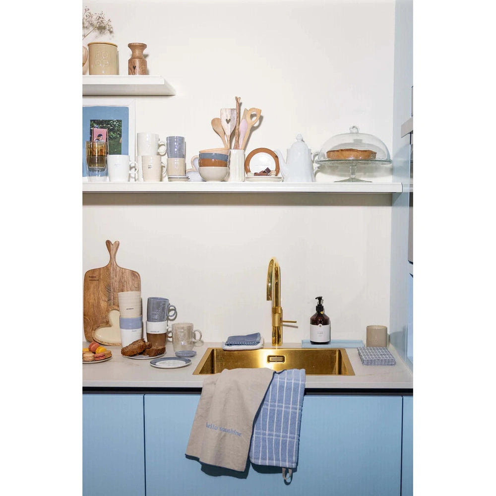Zusss Set de cuisine à carreaux Hello Sunshine / gris bleu/sable