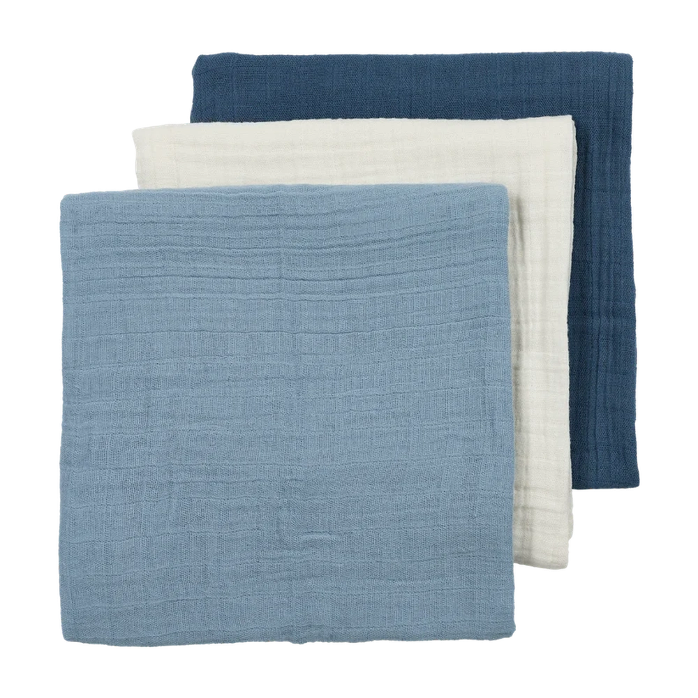 Meyco Langes hydrophiles prélavés 70x70cm - lot de 3 - Naturel/Bleu jean/Indigo