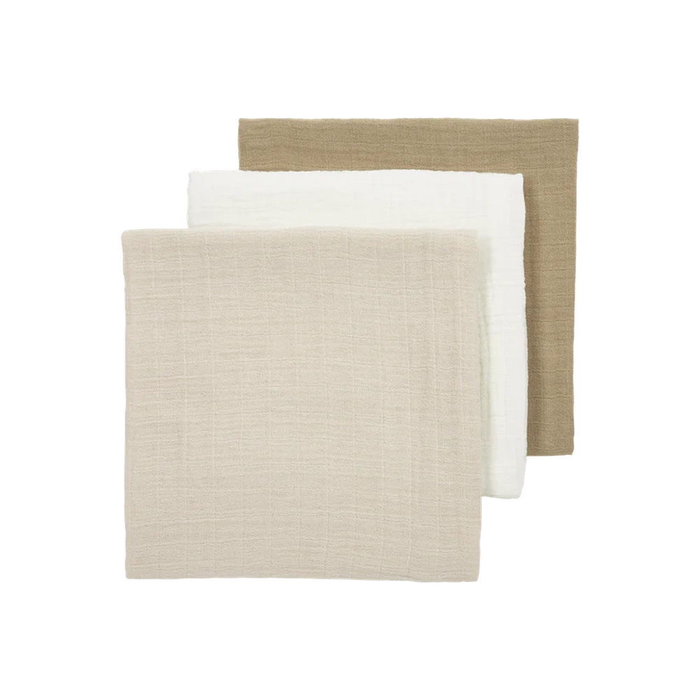 Meyco langes hydrophiles prélavés 70x70 cm - lot de 3 - Blanc cassé/Sable doux/Taupe