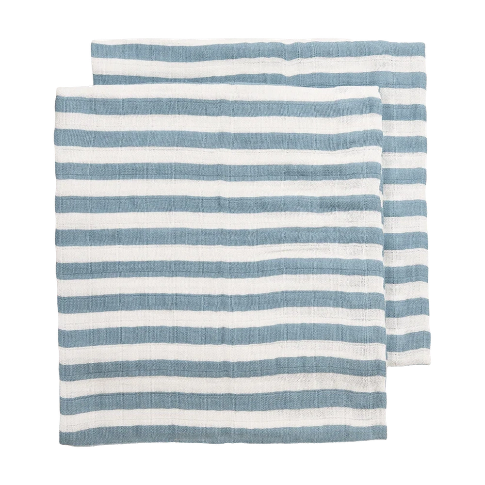 Meyco Langs en coton hydrophile prélavés 70x70cm - lot de 2 - Fat Stripe Jeans Blue