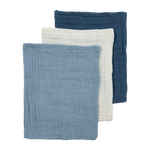 Meyco Gant de toilette en mousseline pré-lavé, lot de 3 - Naturel/Bleu jean/Indigo