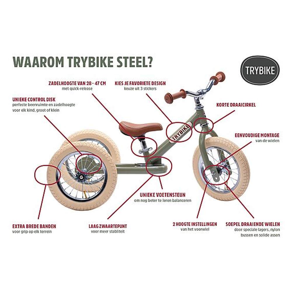 Trybike vélo en acier - vert mat vintage