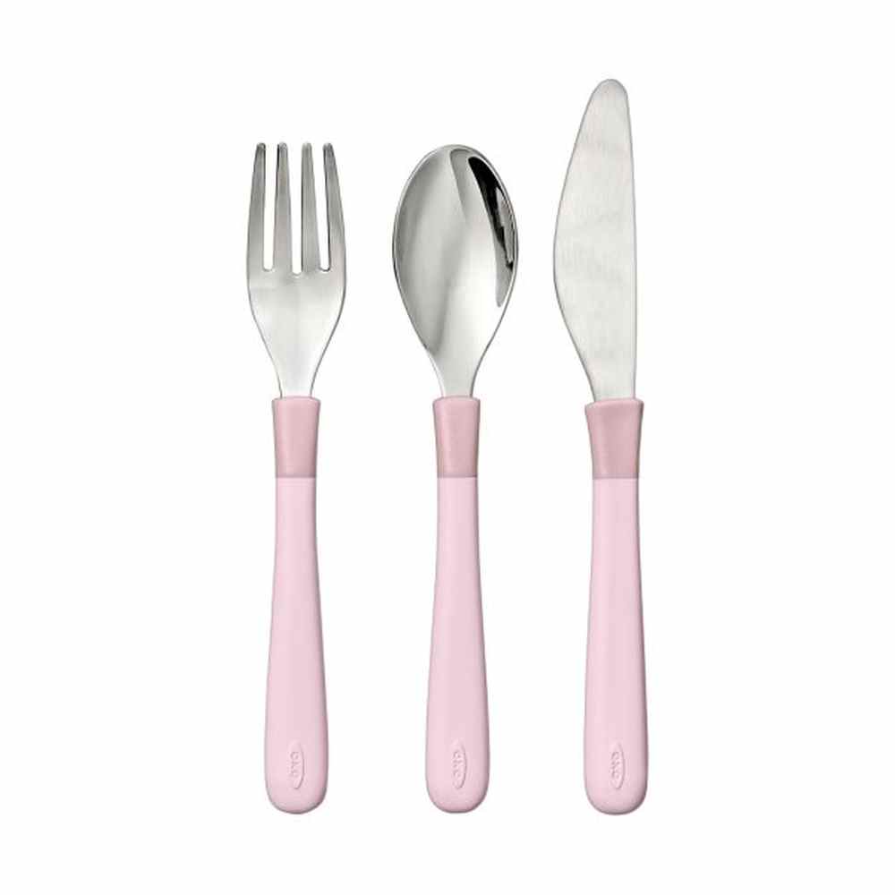 Oxo Tot Couverts : fourchette, cuillère, couteau en acier inoxydable - Rose