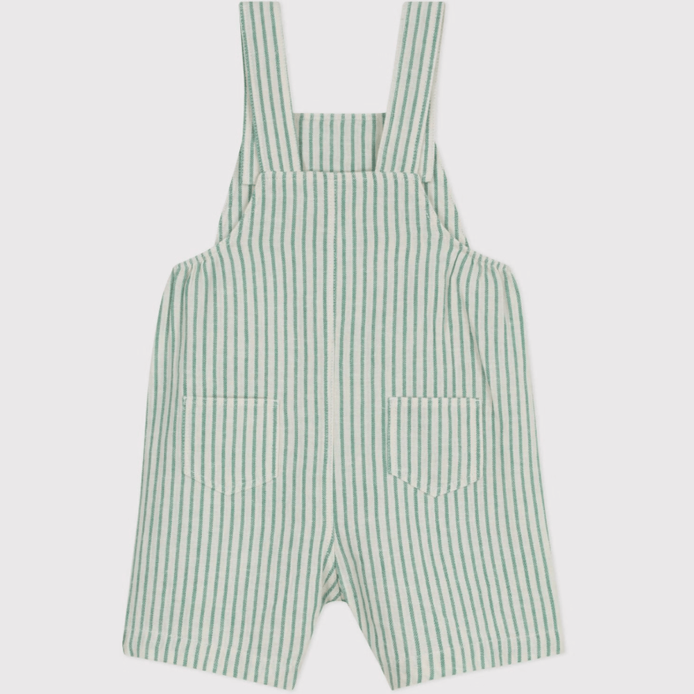 Petit Bateau Salopette courte à rayures en coton/lin pour bébé - à rayures vertes