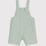 Petit Bateau Salopette courte à rayures en coton/lin pour bébé - à rayures vertes