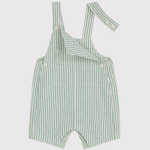 Petit Bateau Salopette courte rayée en coton/lin pour bébé - rayée verte