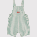 Petit Bateau Salopette courte rayée en coton/lin pour bébé - rayée verte