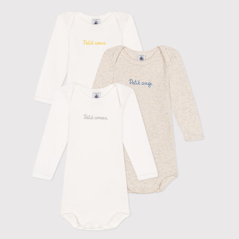 Lot de 3 bodies en coton à manches longues avec inscription pour bébé