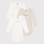 Lot de 3 bodies en coton à manches longues avec inscription pour bébé