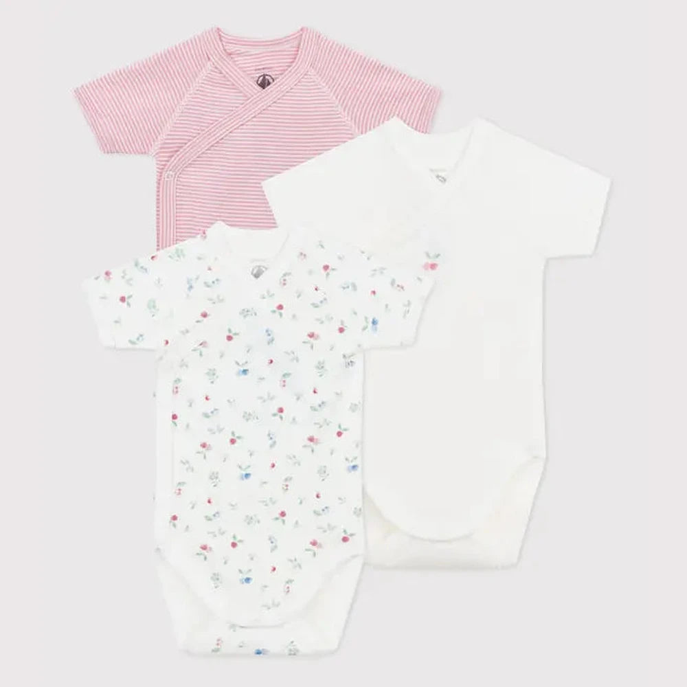 Petit Bateau Lot de 3 bodies en coton à imprimé et manches courtes pour bébé