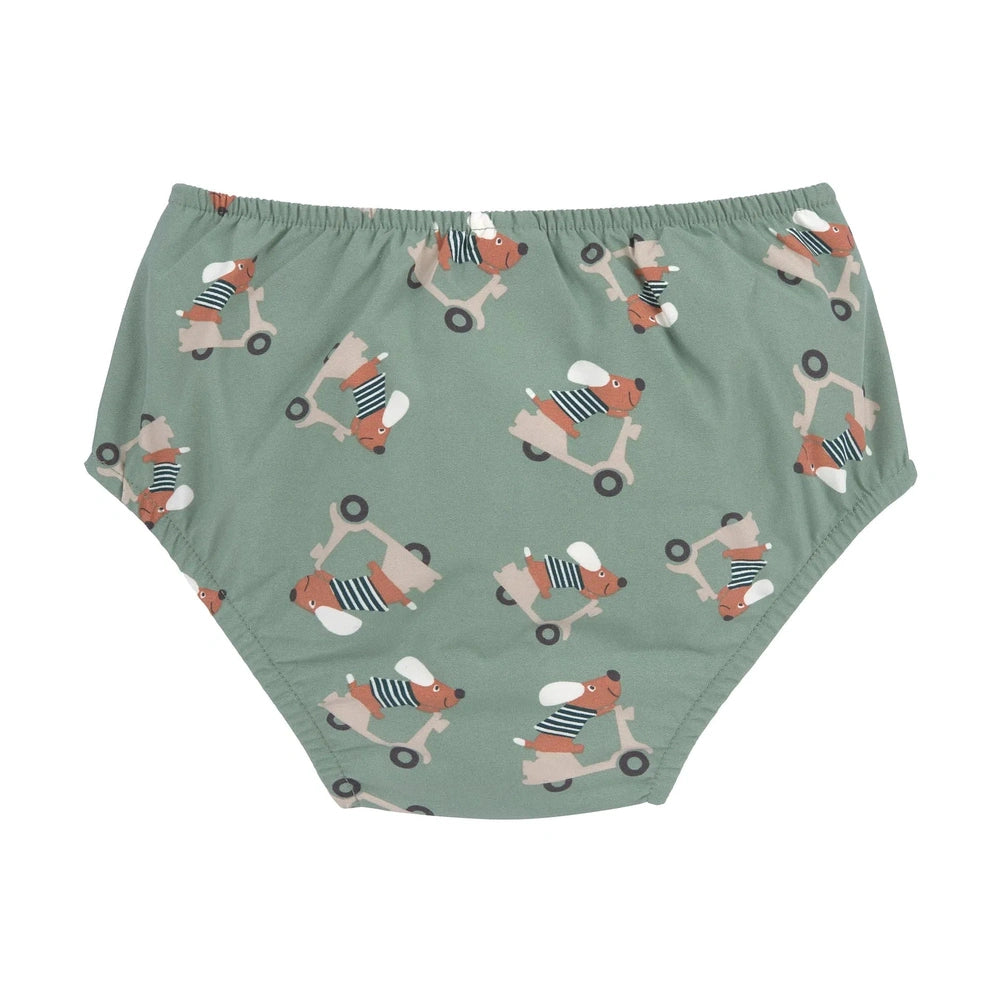 Culotte de bain bébé Lässig - Verte avec imprimé de petits chiens