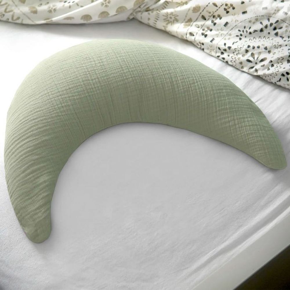 Coussin d’allaitement Theraline en tissu tétra, peluche douce et microbilles – Sage