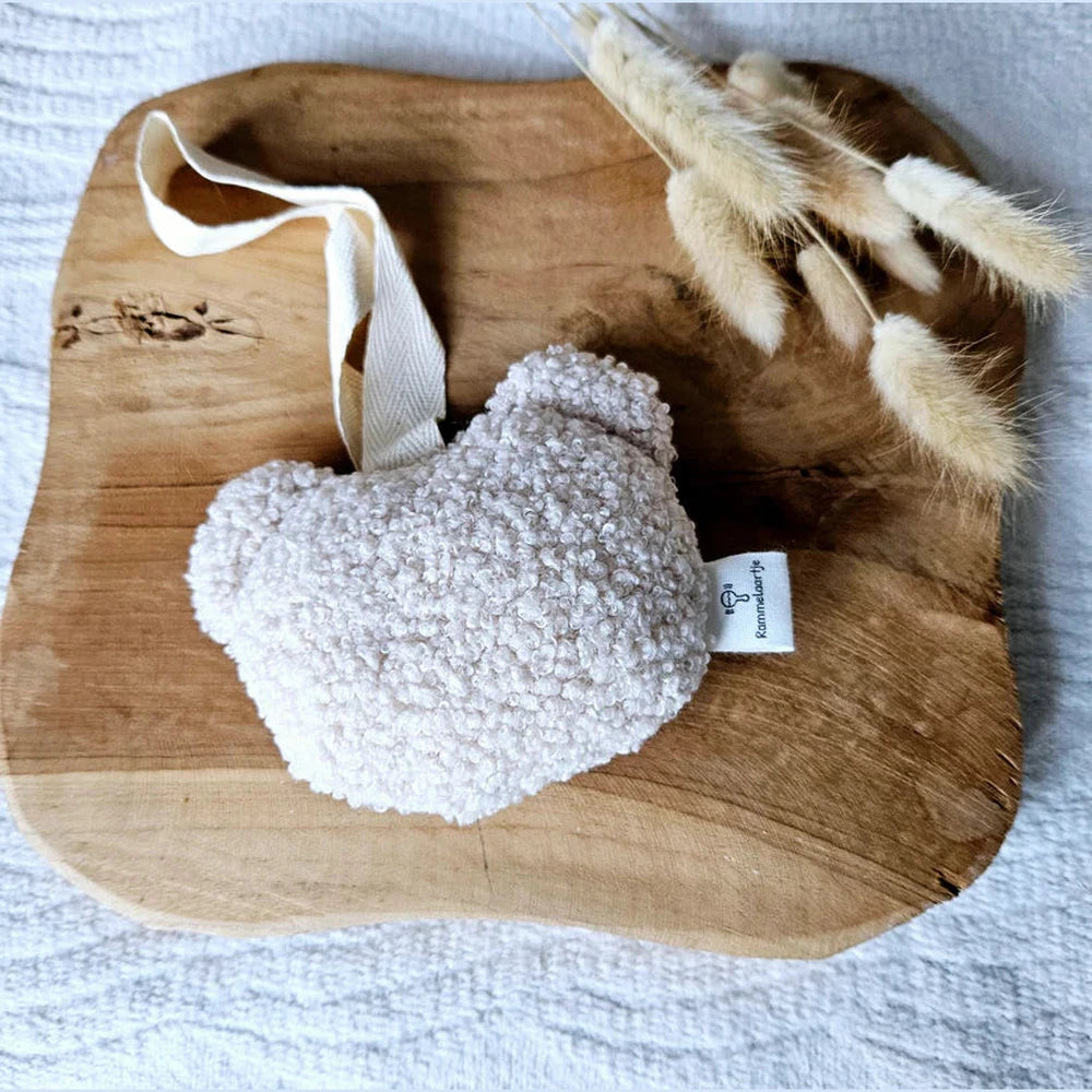 Rammelaartje Attache-tétine fait main ourson en tissu peluche - Beige