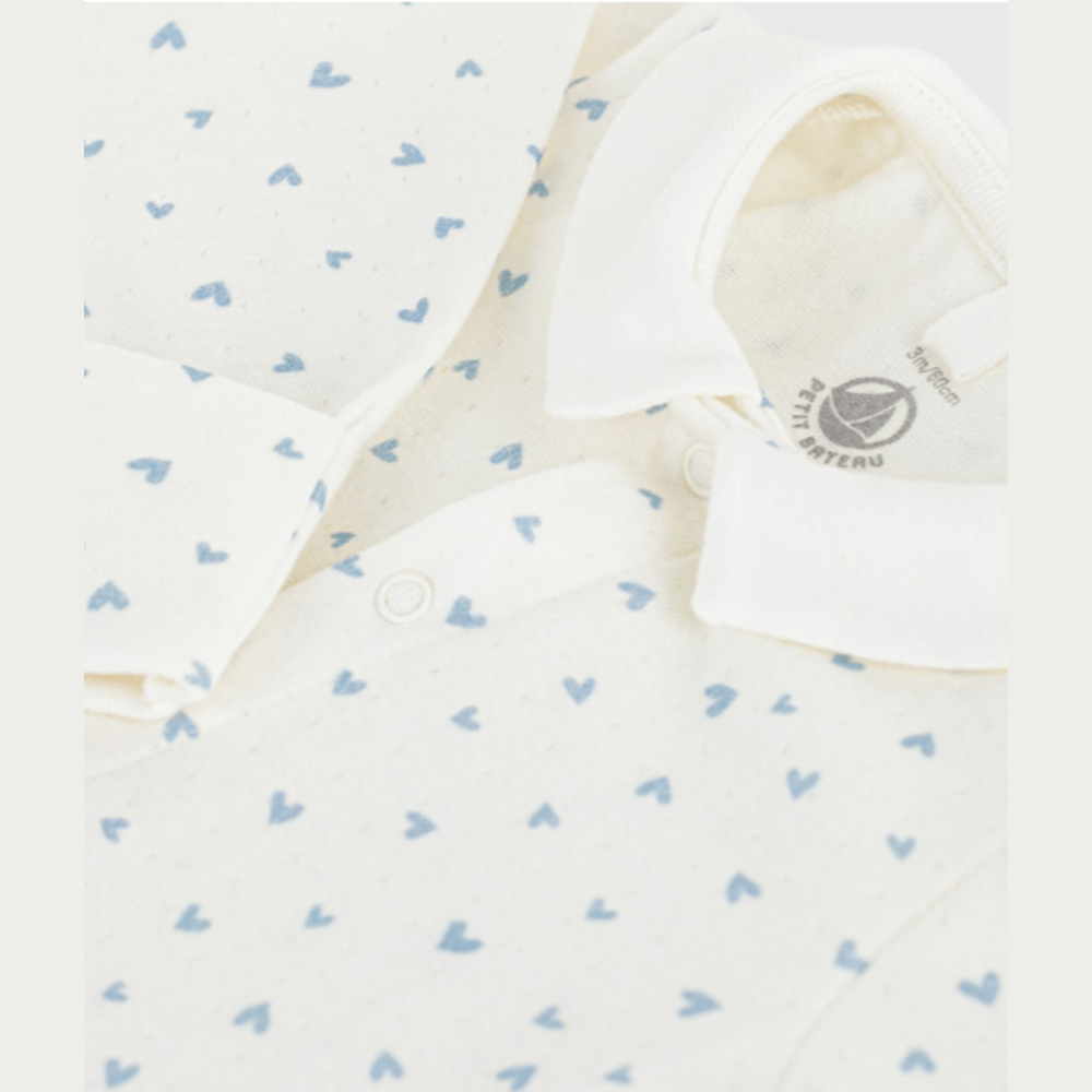 Pyjama bébé en velours Petit Bateau avec col et imprimé cœurs