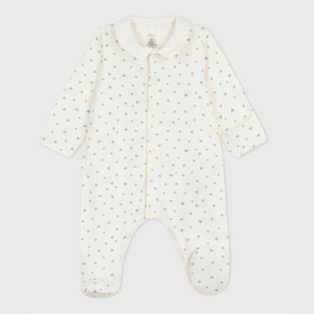 Petit Bateau Pyjama bébé en velours avec col et imprimé cœurs