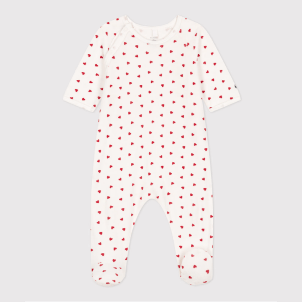 Petit Bateau Pyjama bébé en velours à imprimé cœurs