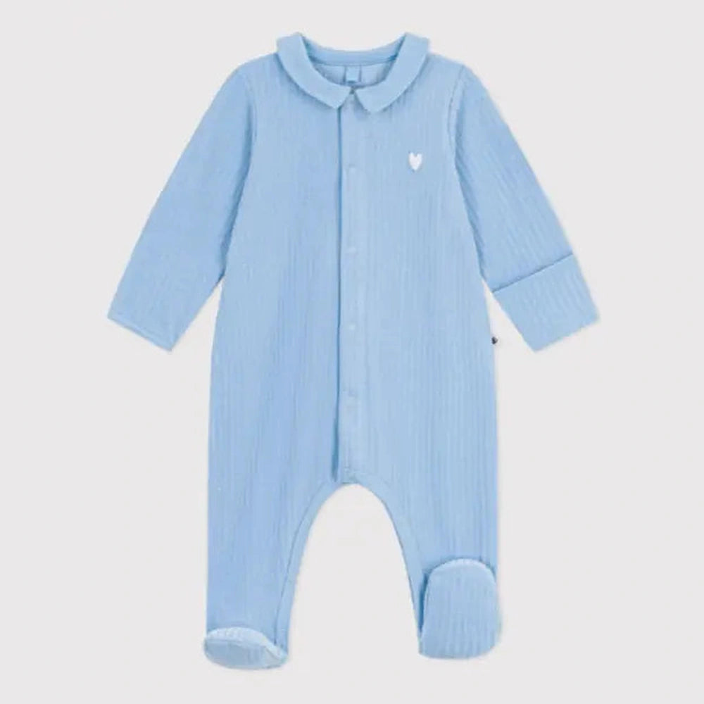 Petit Bateau Pyjama bébé en velours avec col uni - Bleu
