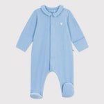 Petit Bateau Pyjama bébé en velours avec col uni - Bleu