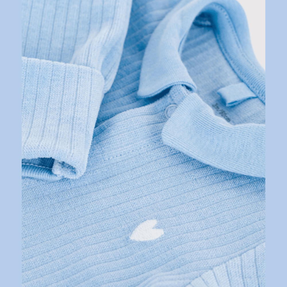 Pyjama bébé en velours avec col uni - Bleu