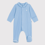 Petit Bateau pyjama bébé en velours à col uni - Bleu