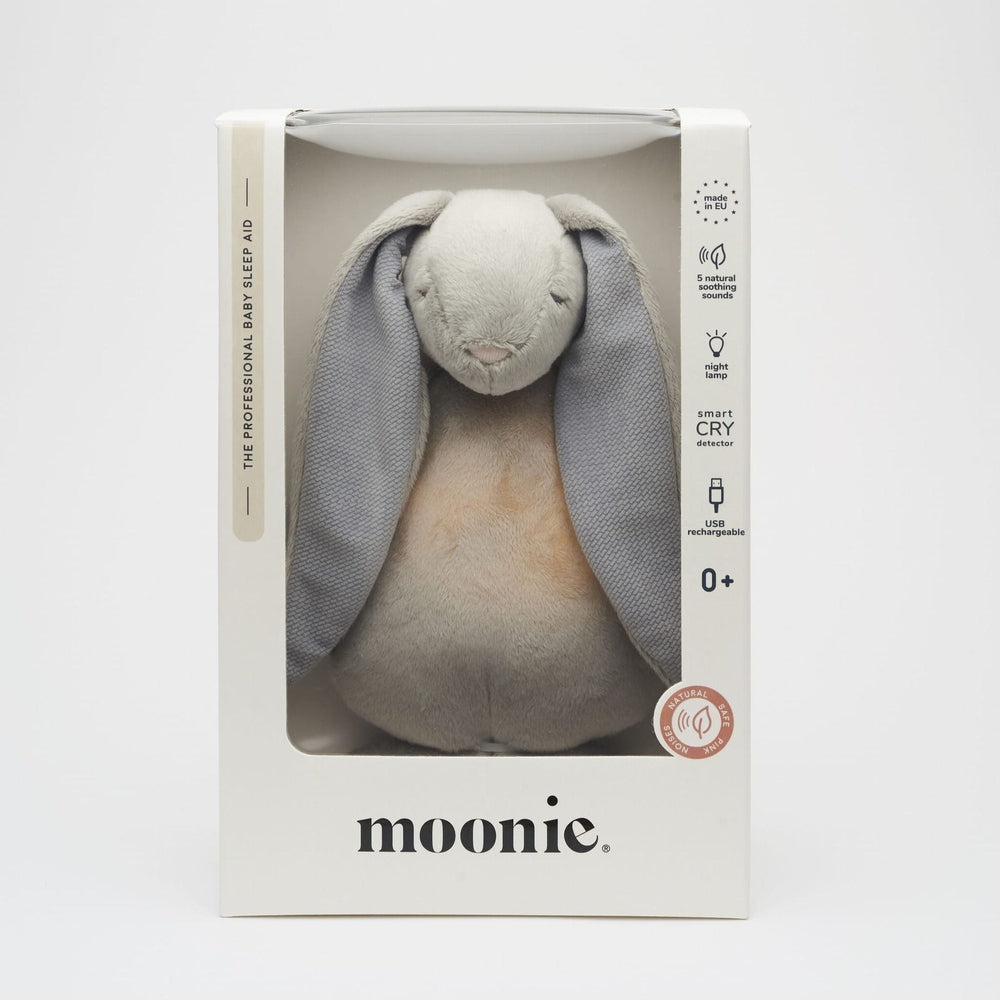 Moonie Peluche - The Humming Rabbit 2.0 - Silver | Peluche à bruit blanc avec veilleuse