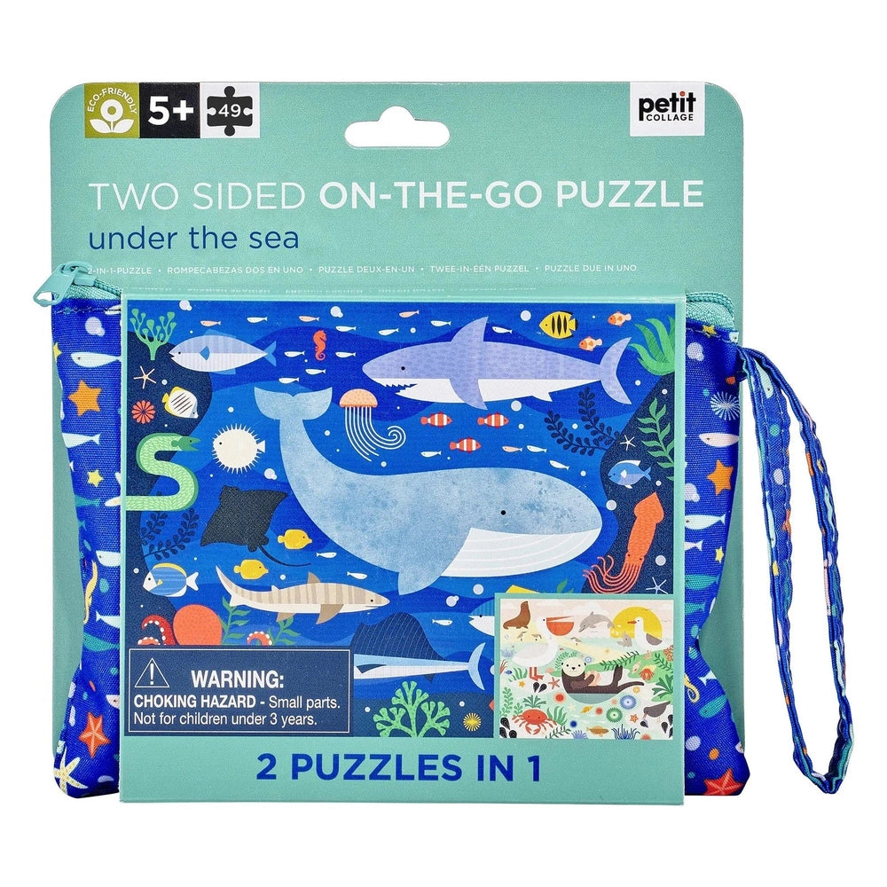 Puzzle double face Petit Collage dans une trousse zippée - Sous la mer