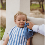 Meyco Baby Bavoir à scratch en éponge jacquard - larges rayures bleu jean