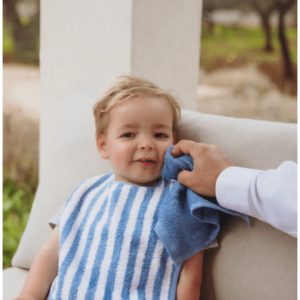Meyco Baby Bavoir à scratch en éponge jacquard - larges rayures bleu jean