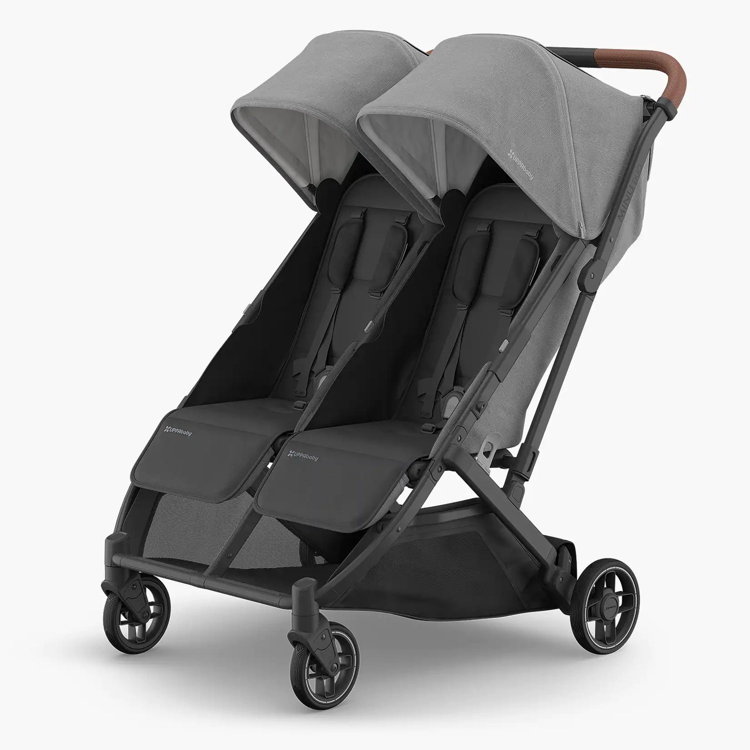 Uppababy Minu Duo Stroller Greyson (Charcoal Mélange) Carbon Frame Met Bruin Leer
