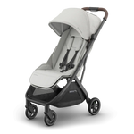 Uppababy Minu V3 Compact Stroller Savannah Pearl Gray Jacquard Carbon Frame Met Kastanje Bruin Leer