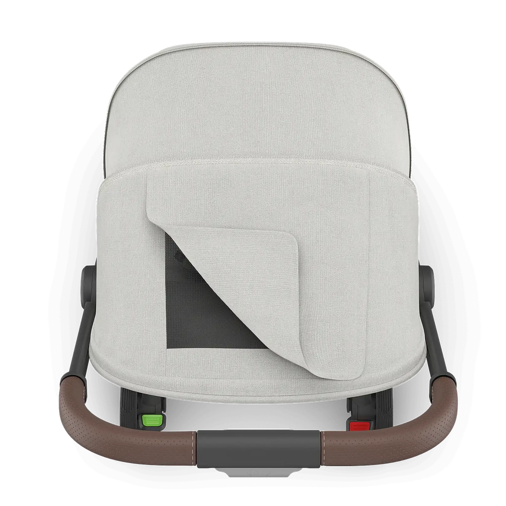 Uppababy Minu V3 Compact Stroller Savannah Pearl Gray Jacquard Carbon Frame Met Kastanje Bruin Leer