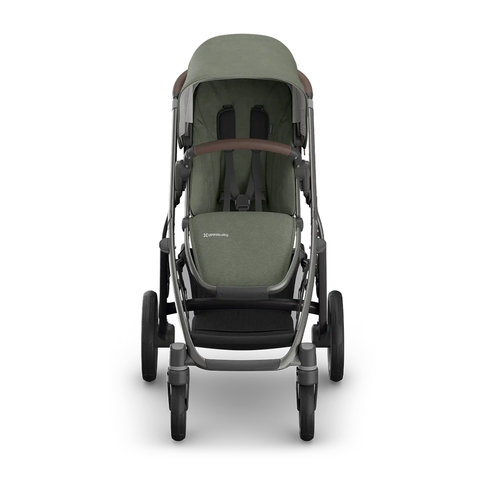 Uppababy Vista V3 Kinderwagen Evelyn - Meadow Green - Graphite Frame Met Kastanje Bruin Leer